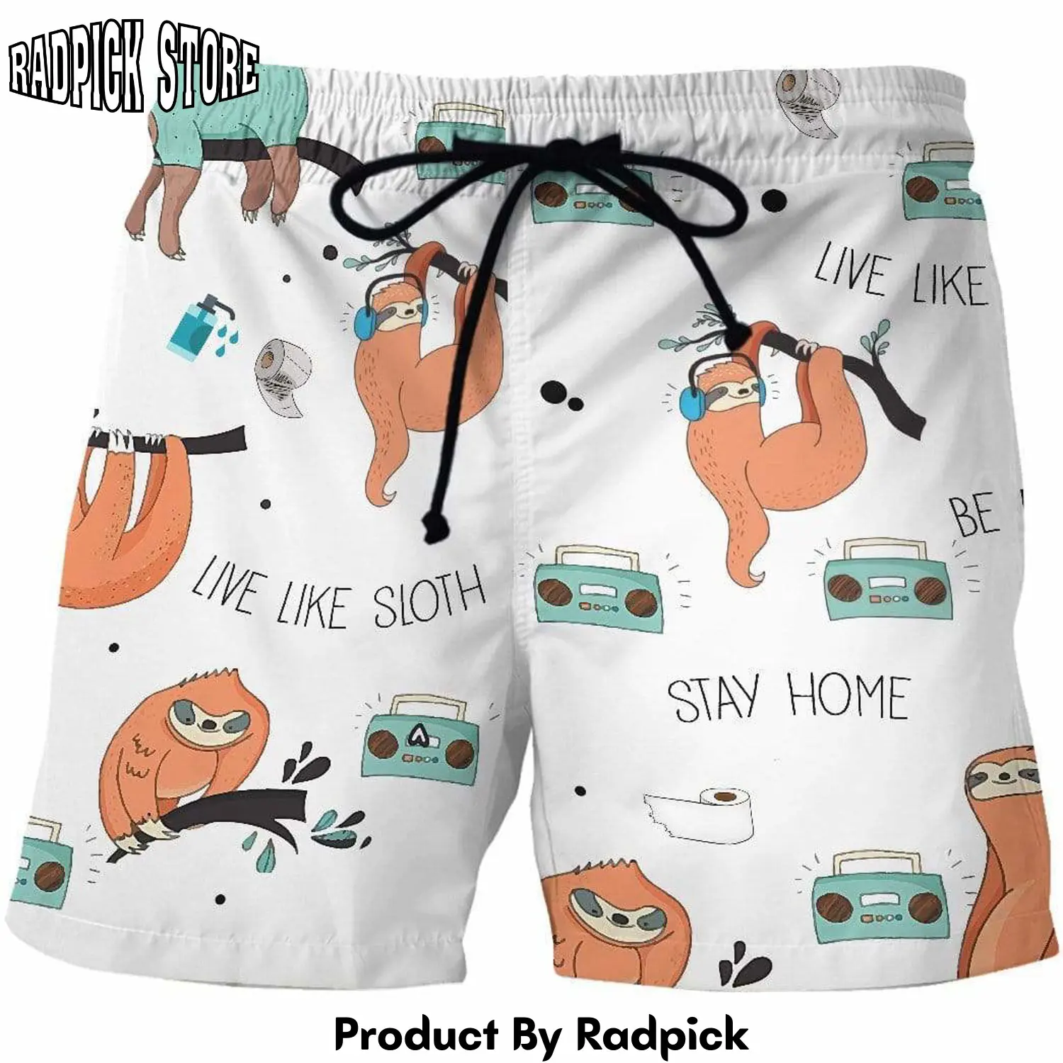 Radpick 3d live like sloth stay home be lazy custom beach shorts swim trunks rp631381